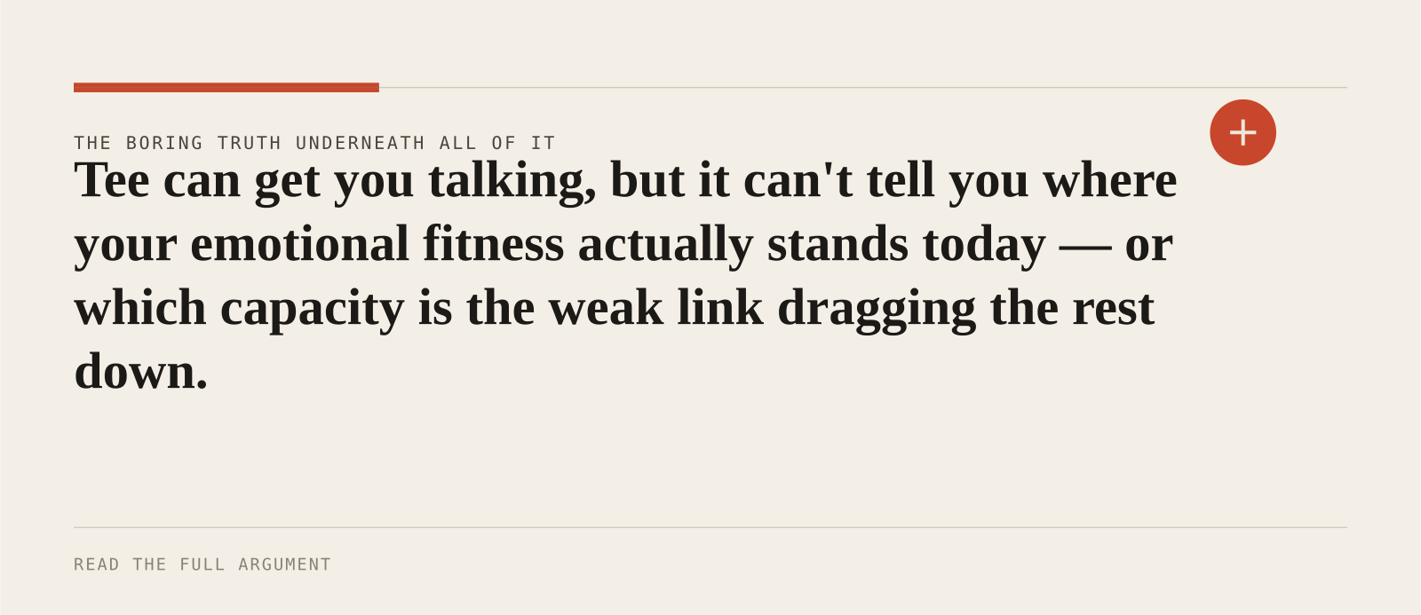 Tee can get you talking, but it can't tell you where your emotional fitness actually stands today — or which capacity is the weak link dragging the rest down.